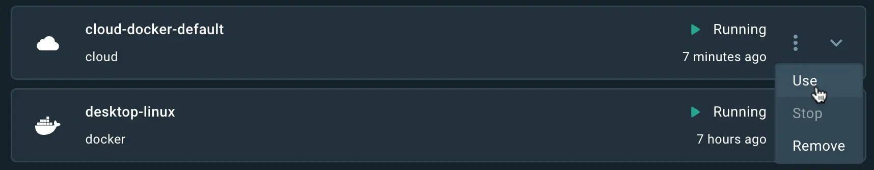 使用 Docker 桌面 GUI 选择云构建器作为默认值