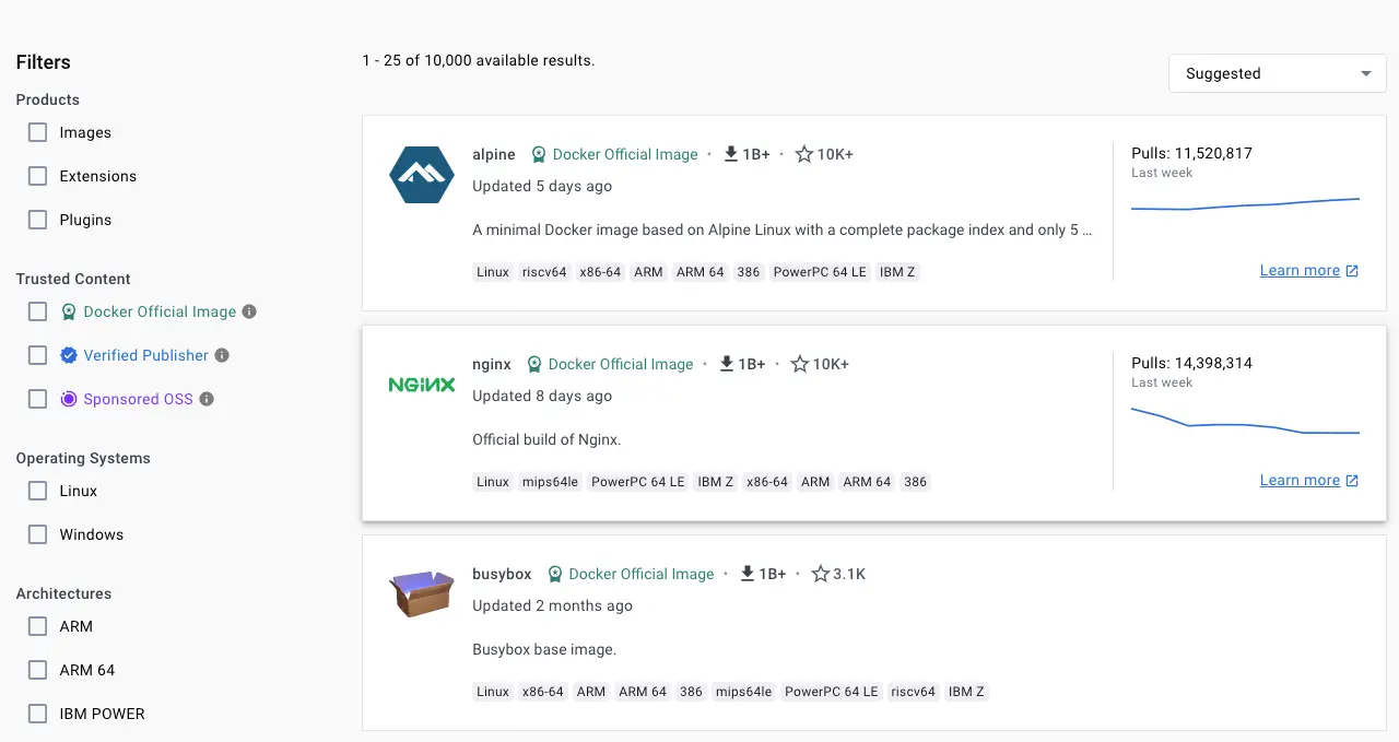 Docker Hub 官方和经过验证的发行商镜像