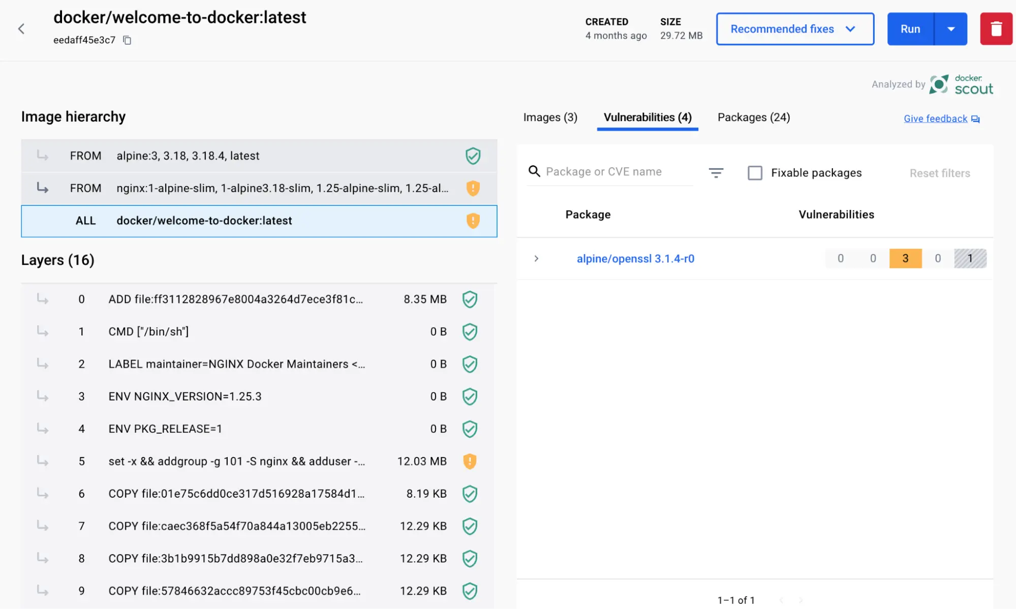 docker/welcome-to-docker 图像的图像详细信息视图的屏幕截图