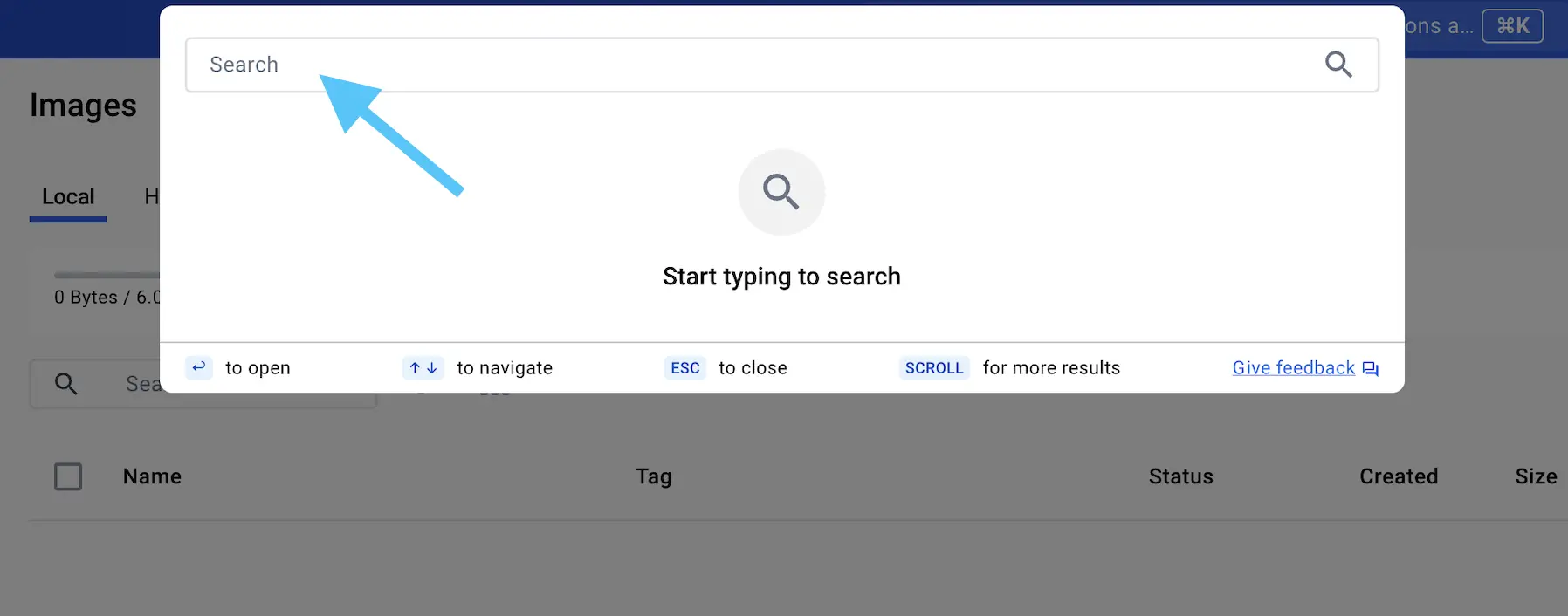 显示搜索 ta 的 Docker 仪表板的屏幕截图