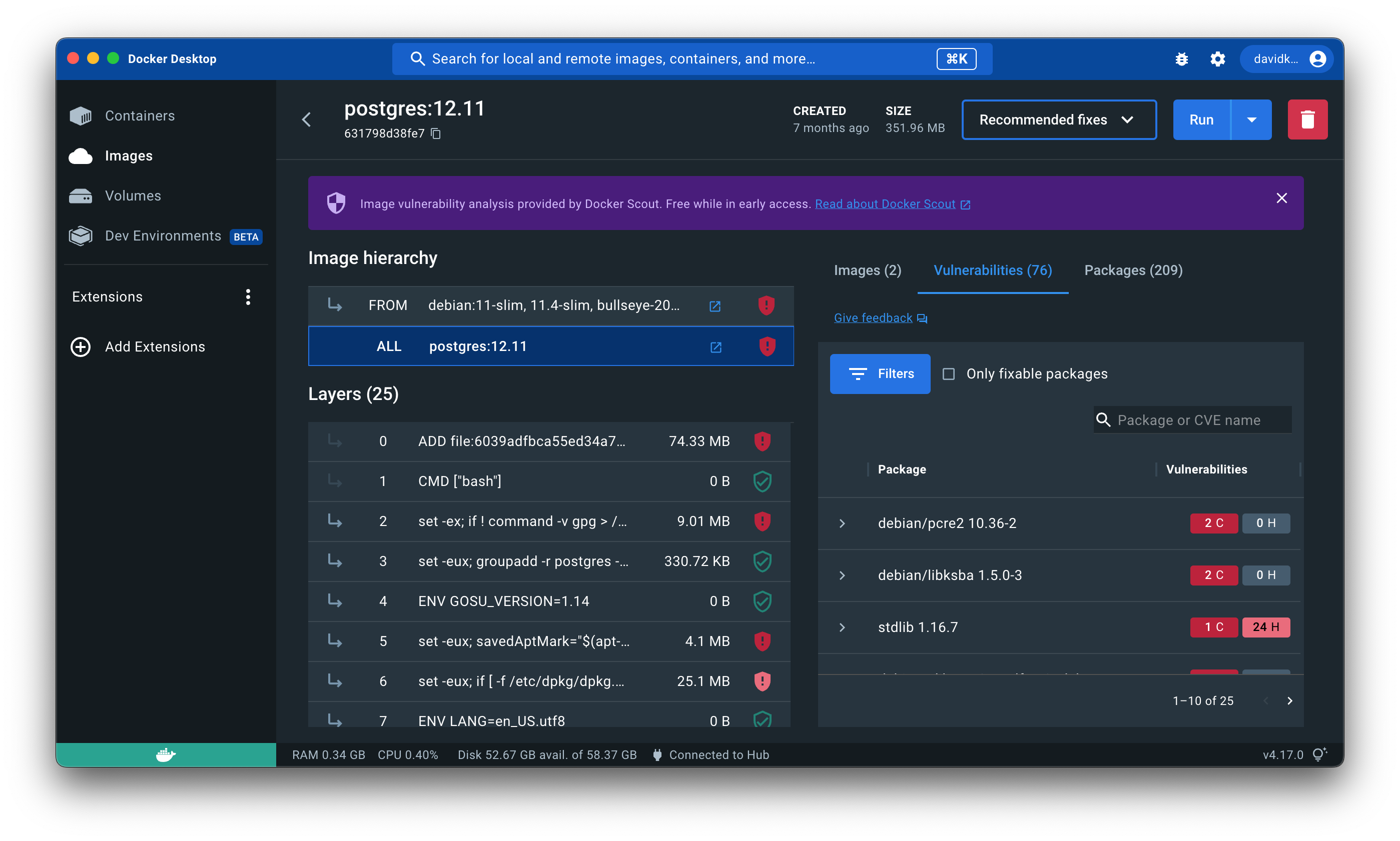 Docker Desktop 中的镜像详细信息视图